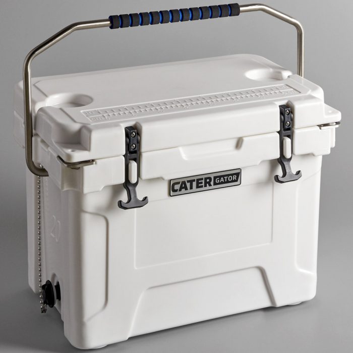 Refrigerating-Unit-Cater-Gator-1-Clip-Lock-White-Plastic- Built-in-Cup-Holders-MR-HOSPITALITY-Event-Rentals