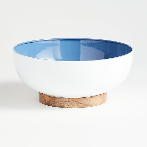 Wheel-Shape-Chalky-Azure-Bowl-With-Wooden-Base-Side-Profile-Glossy-on-Inside-MR-HOSPITALITY-Event-Fee